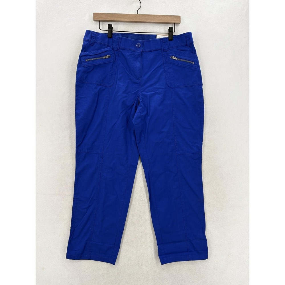 Chico's Ripstop Utility Crop Pants Womens 2 Electric Blue Zip Pocket Stretch NWT